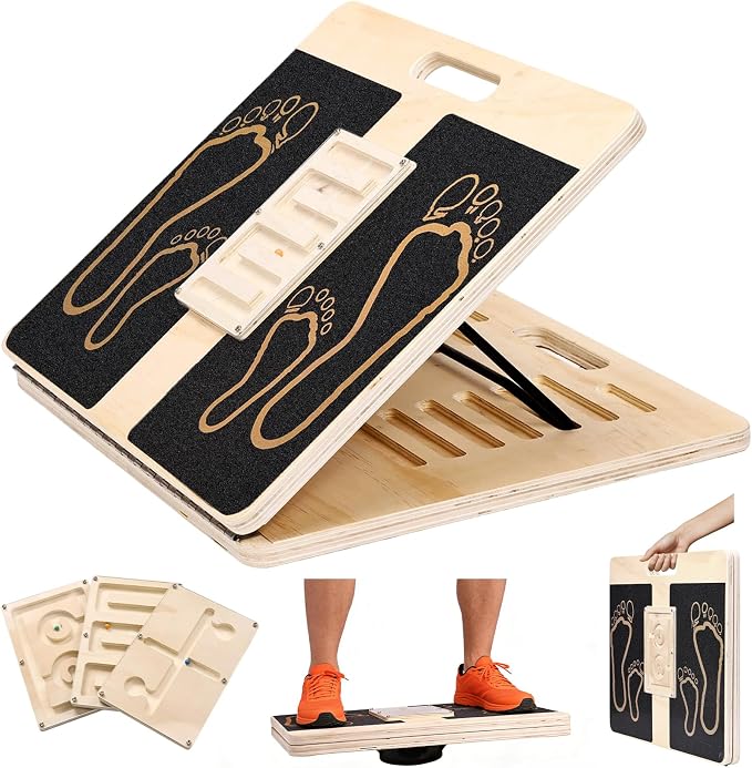Wooden Slant Board for Exercise & 17.5" Wide Calf Stretch Board | Adjustable Incline Board with 12 Angles for Squats and Physical Therapy, Funny Balance Board with 3 Difficulty Maze Tracks