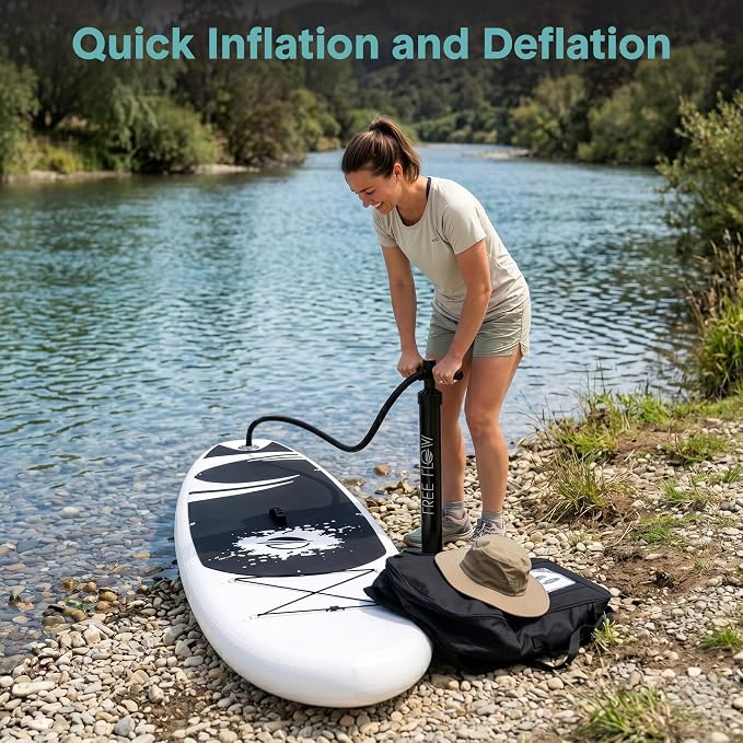 SereneLife 10’6" Inflatable Stand Up Paddle Board with Premium SUP Accessories - Wide Stable Design with Non-Slip EVA Deck Pad, for Youth and Adults, 350 lbs. Capacity