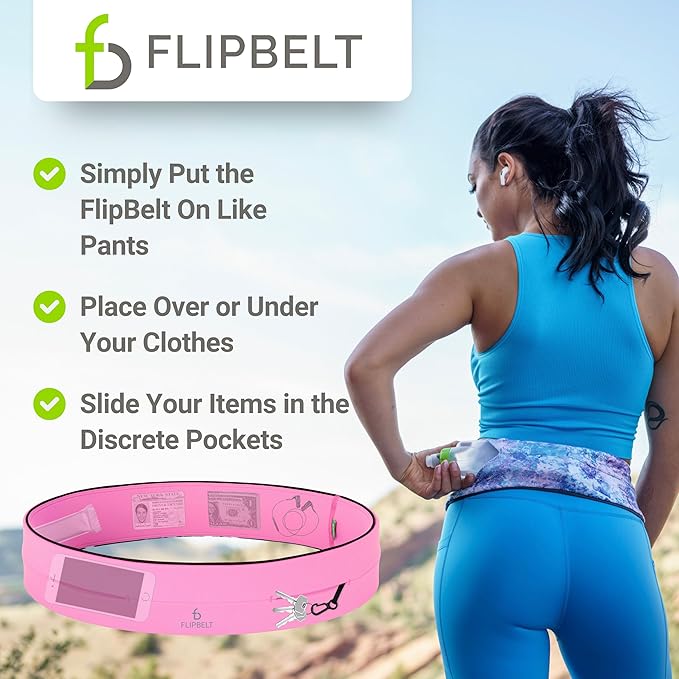 FlipBelt Classic Running Belt, Belt Bag & Fanny Pack for Men and Women - Phone Holder, Waist Pack, Running Accessories, Belt Pouch, Money Belt, USA Running Company