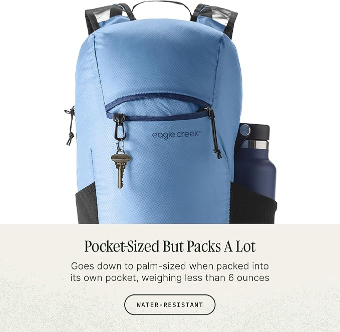 eagle creek Packable Backpack - Compact Multipurpose Water Resistant Backpack with Breathable Mesh Shoulder Straps - Perfect for Beach Days, Sports, Hiking & Travel - Blue Dawn