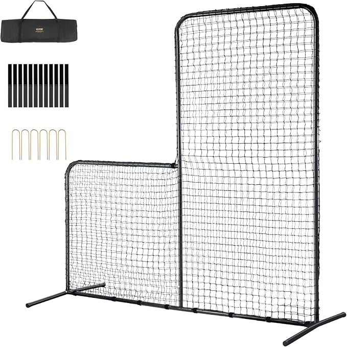 VEVOR Batting Screen - Baseball & Softball Protector with Carry Bag & Ground Stakes, Pitching Net for Pitchers Protection