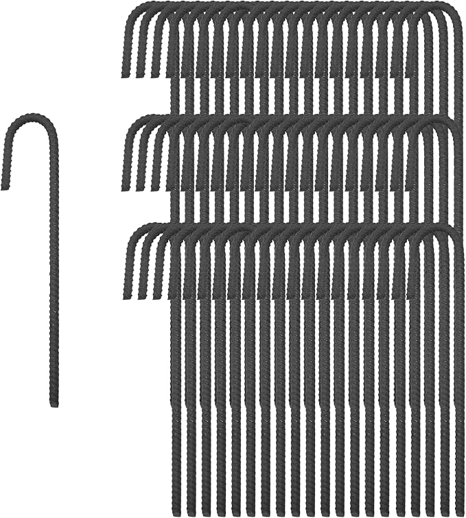 Pinnacle Mercantile 60 Pack Rebar Stakes J Hook Heavy Duty Steel Ground Anchors 12 inch Chisel Point End Made USA
