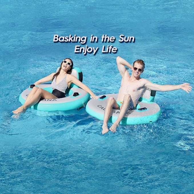CALOBANA Round Floating Ring Inflatable Water Hammock Heavy Duty River Floats Lake Raft for Adults Tanning Pool Lounger Float Island Platform Pad Mat for Party