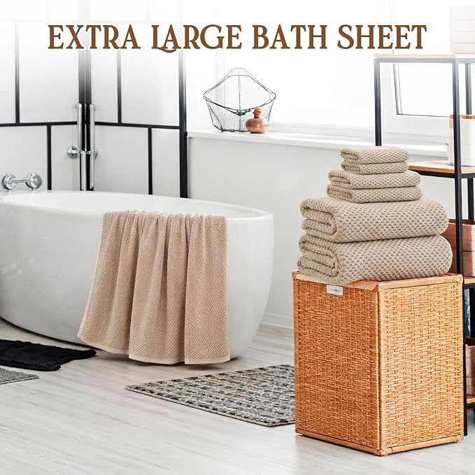 Peryiter Oversized Bath Towels Set of 6 for Adults 40x80 Inches Extra Large Bath Towel Sets Bathroom Sheets Jumbo Shower Towels Quick Dry Absorbent Soft Microfiber for Adults (Khaki)