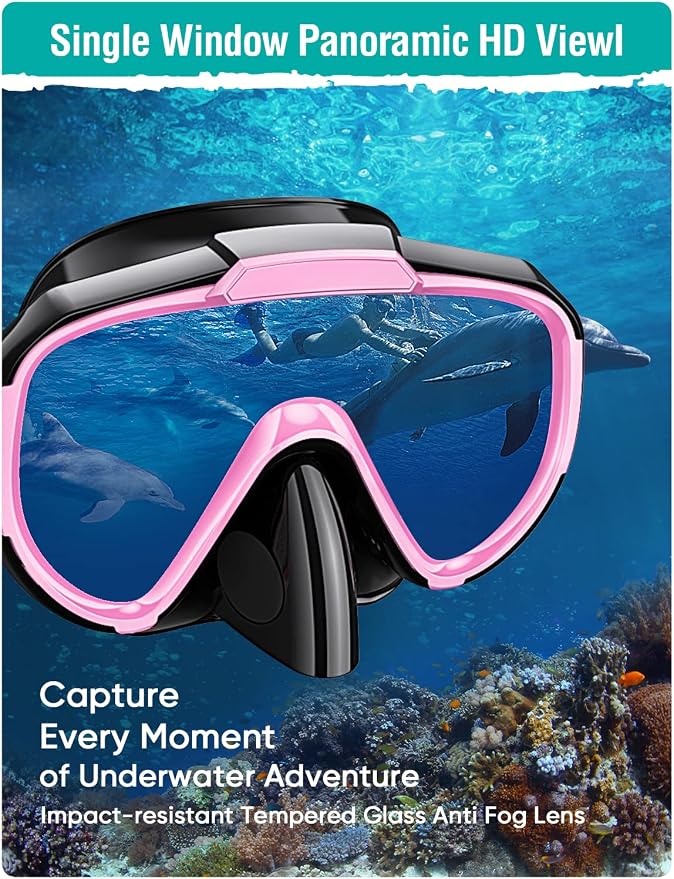 Seovediary Snorkel Set Adults Snorkeling Gear Anti-Fog Panoramic View Swim Mask Dry Top Snorkel Kit with Carry Bag for Snorkeling Scuba Diving Swimming Travel