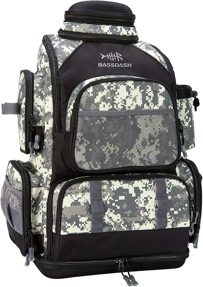 BASSDASH Fishing Tackle Backpack Water Resistant Tactical Bag Soft Tackle Box with Rod Holder and Protective Rain Cover