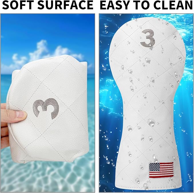 Golf Club Covers for Driver, Fairway, Hybrids - 3 Options - Golf Driver Headcover/Golf Fairway Wood Head Cover/Hybrid Headcover for Men/Women Golfer