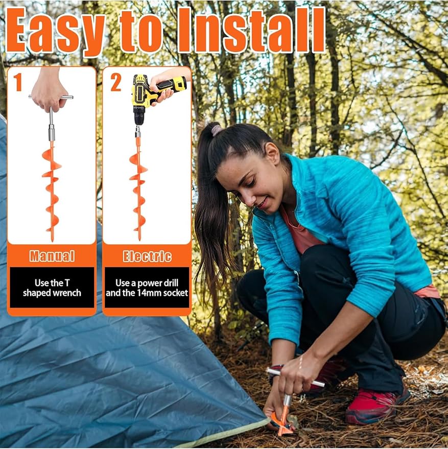 Ground Anchors Screw in 15 Inch, 6 Pack Spiral Trampoline Anchors Stakes Heavy Duty, Swing Set Anchors Tent Stakes for Camping, Car Ports, Canopies, Sheds, Securing Animals