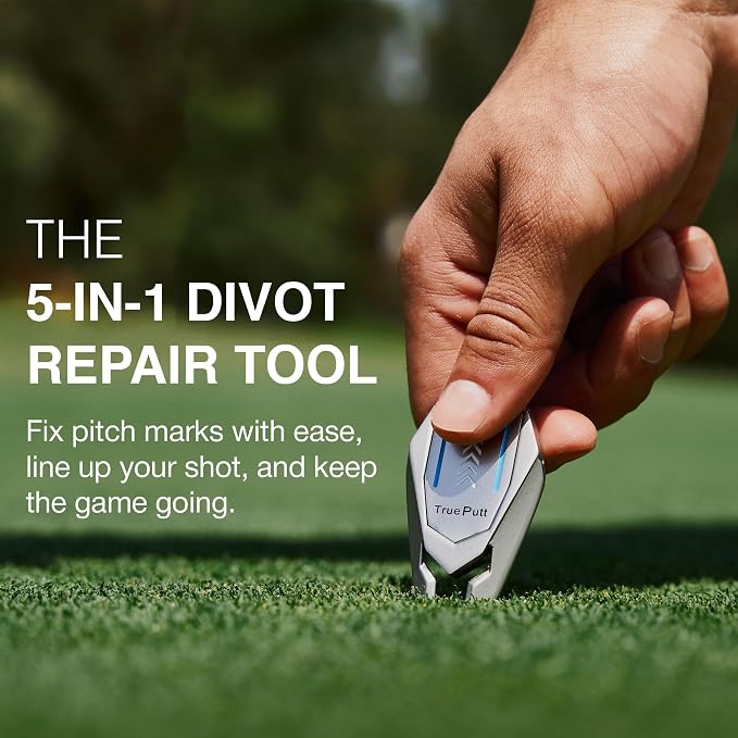 Ghost Golf Divot Tool - 5-in-1 Divot Repair Tool & Ball Marker Alignment Aid - Fix Pitch Marks on The Green - Club Rest & Groove Cleaner - Golf Equipment for Men & Women