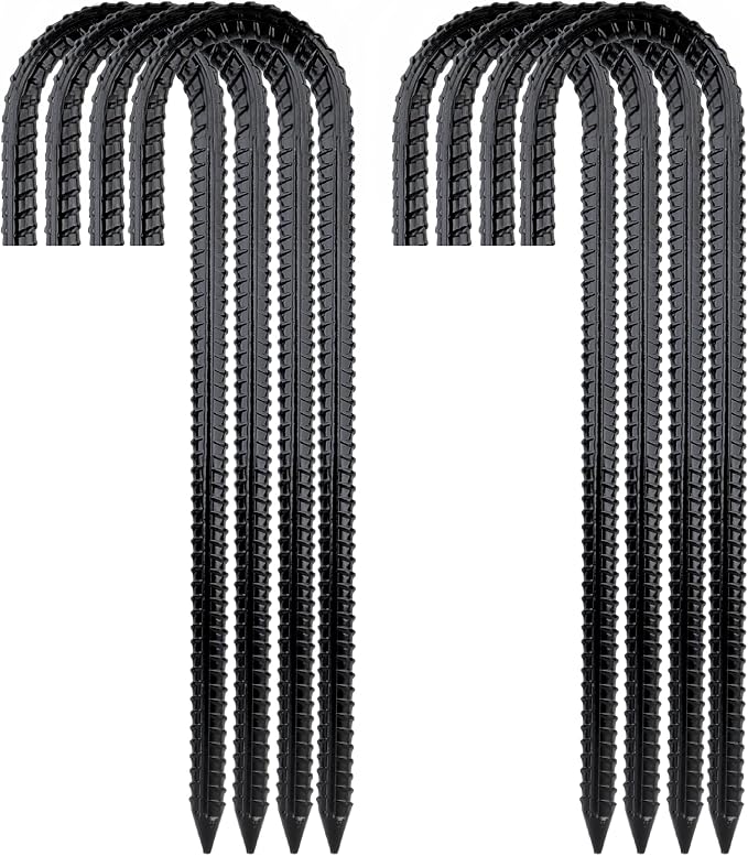 Garden Stakes Galvanized Steel, 12IN J Hook Ground Anchors Heavy Duty Rebar Stakes for Outdoor Decorations, Tent, Fencing and Landscape 8 Pack