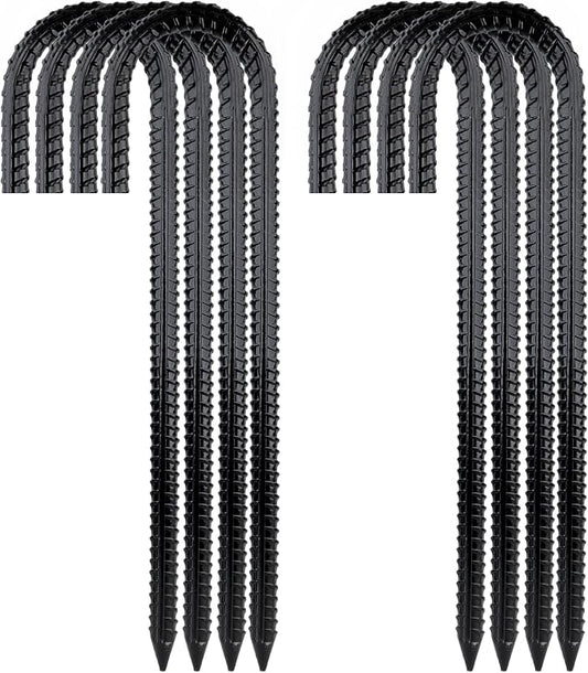Garden Stakes Galvanized Steel, 12IN J Hook Ground Anchors Heavy Duty Rebar Stakes for Outdoor Decorations, Tent, Fencing and Landscape 8 Pack