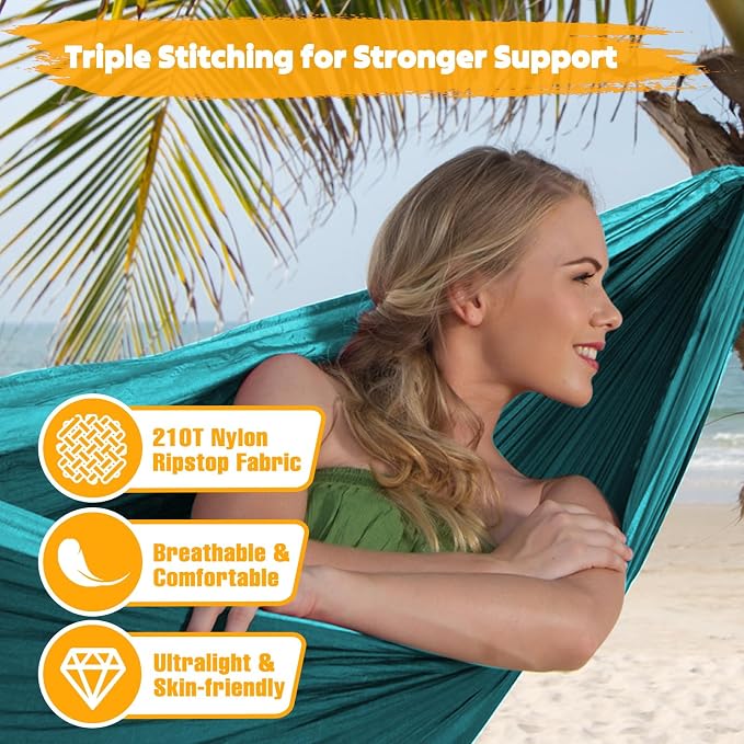NATUREFUN Ultra-Light Travel Camping Hammock | 300kg Load Capacity,Breathable,Quick-Drying | 2 x Premium Carabiners,2 x Nylon Slings Included | Outdoor Indoor Garden