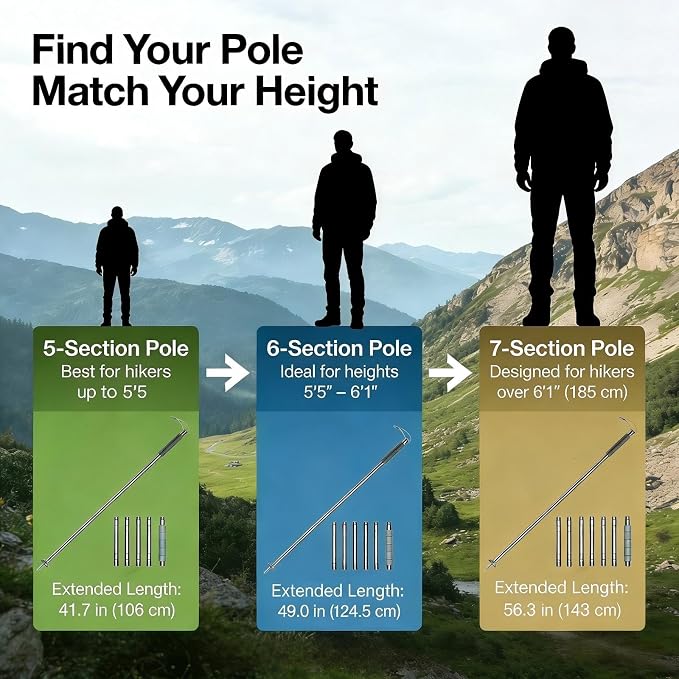 Trekking Pole Tactical Walking Stick, Multifunctional Lightweight Aircraft Aluminum Collapsible Survival Hiking Pole with Storage Bag for Women Men Seniors Camping Backpacking
