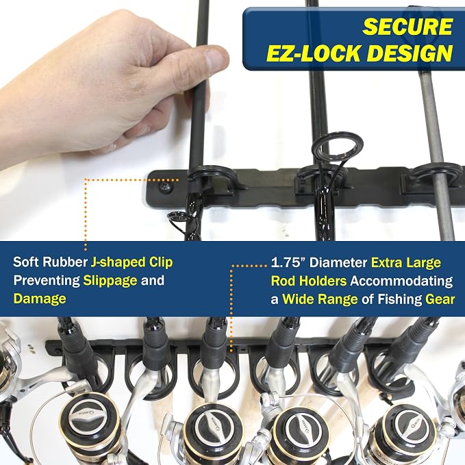 Rush Creek Creations Set of 3 Adaptable 6, 12, 18, or 24-Rod Horizontal Wall-Mount Fishing Pole Holders, Ceiling or Wall Fishing Rod Racks for Garage, Fits Most 0.12" to 0.75" Diameter Rods