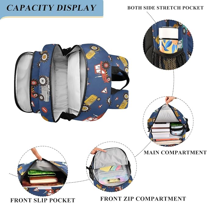 Fisyme Farm Tractors School Backpack Laptop Backpacks Bags Bookbag Travel Casual Computer Notebooks Daypacks