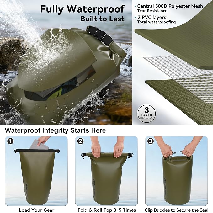 MARCHWAY Floating Waterproof Dry Bag Backpack 5L/10L/20L/30L/40L, Roll Top Sack Keeps Gear Dry for Kayaking, Rafting, Boating, Swimming, Camping, Hiking, Beach, Fishing