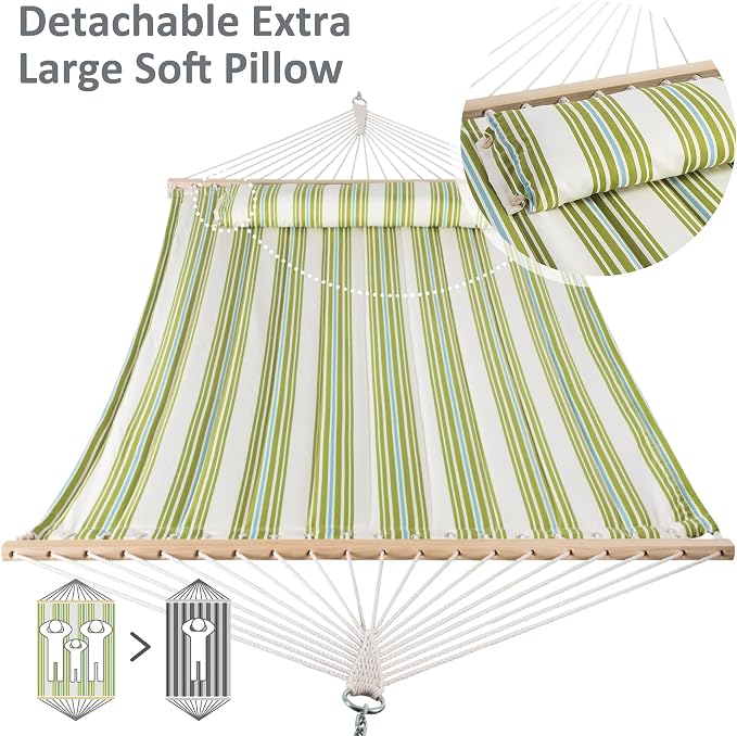 SUNCREAT Hammock 2 Person Heavy Duty, Double Hammocks for Trees, 2 Person Hammock with Spreader Bar, Green&Beige