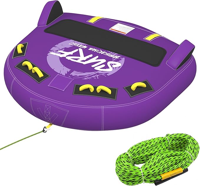 3-Person Deck Towable Tubes for Boating with Winged Side Bolsters and Towable Rope, Padded Bolster Guard Handles & Quick-Connect Tow Point