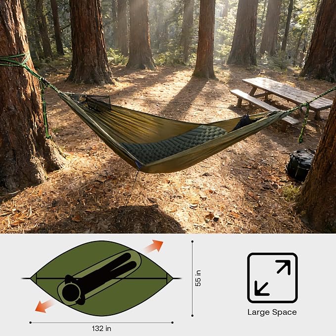Night Cat Hammock with Mosquito Net: Portable Kit with Sleeping Pad for Solo Camping Durable Nylon Compact Lightweight Spacious 11ft Hammock for Backpacking Hiking Travel Yard and Outdoor Activities