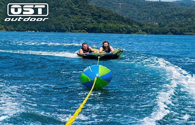 Towable Tube Ball with Tow Rope, Inflatable Tow Rope Float for Water Sports, Reduce Spray & Drag, Improves Tow Rope Visibility, 60 ft Rope with 4,100 lb Break Strength