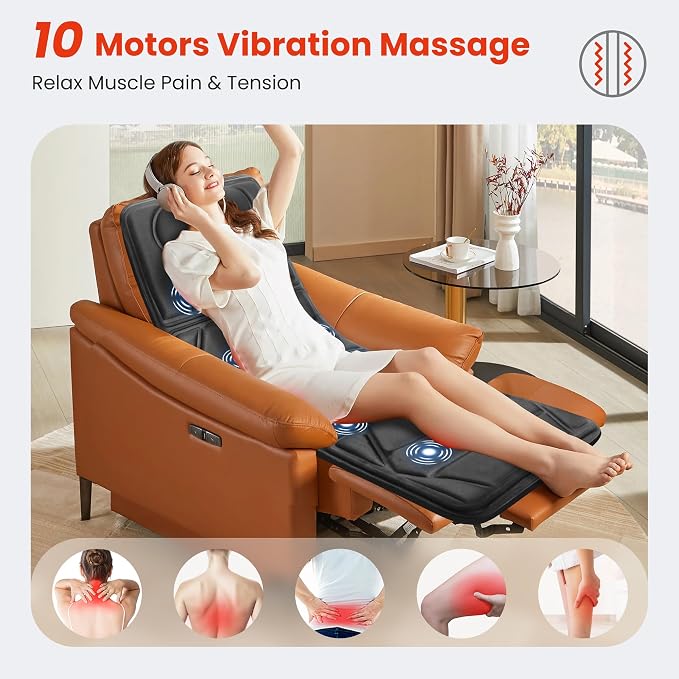 CooCoCo Massage Mat with Heat, Full Body Massage Mat with 10 Vibration Motors, Back Massager for Neck and Back, Bed Massager for Shoulder Leg, Back Massage Pad for Dad Mom, Gifts for Men Women