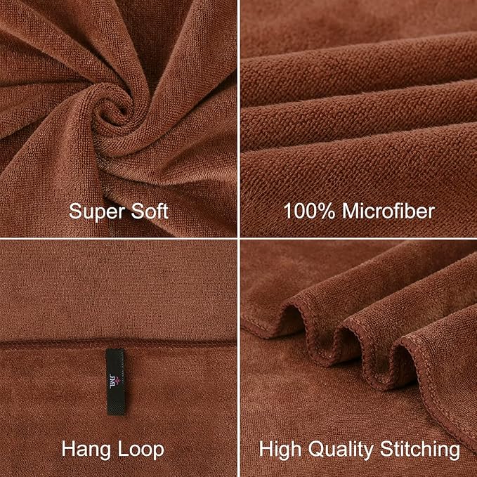 JML Large Bath Towels Set of 2, 30" x 60", Oversized, Soft, Absorbent, Fast Drying Microfiber Bathroom Towel for Sauna, Salon, Hotel, Sport, Fitness, Yoga, Brown