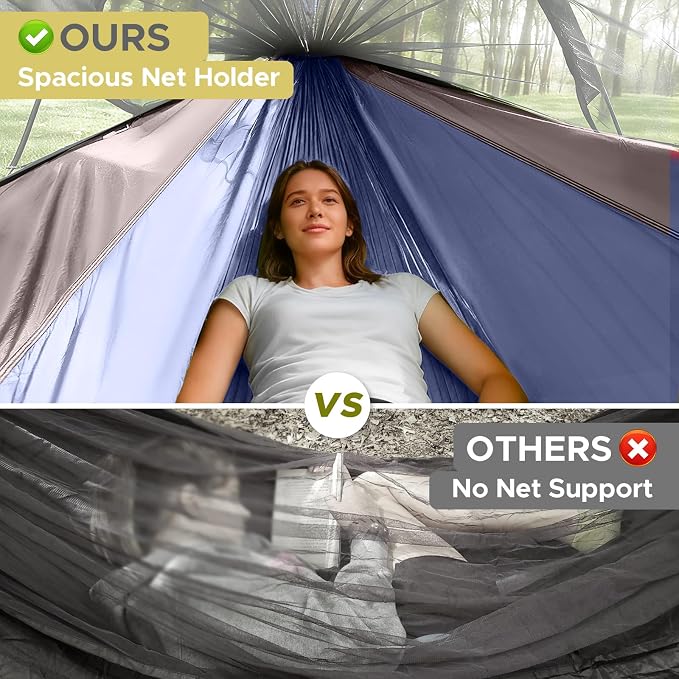Sunyear Camping Hammock Tent - Portable Hammocks with Mosquito Net (Single/Double, 500lbs Capacity) - Spacious & Anti-Rollover Design with 2 Tree Straps for Hiking, Backpacking, Indoor/Outdoor Use