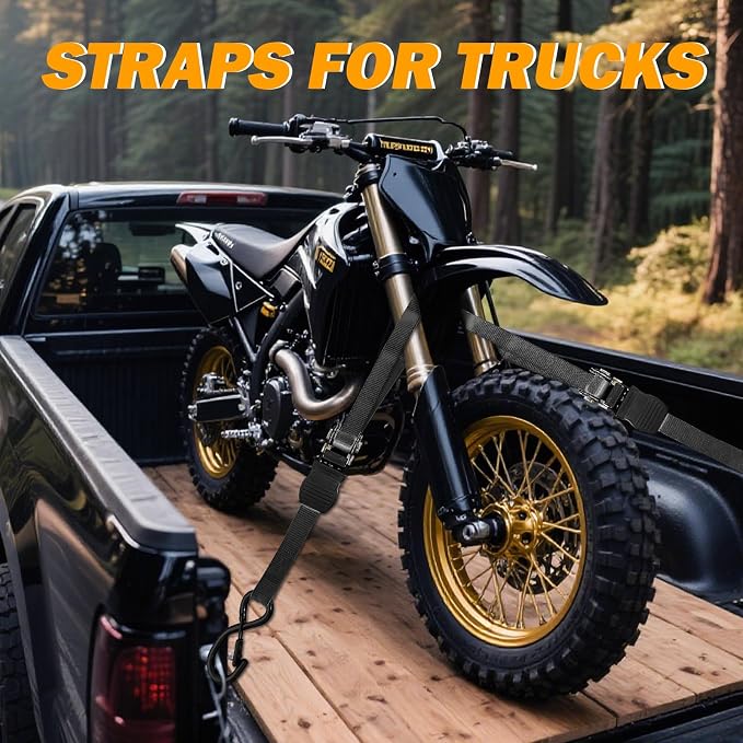Motorcycle Tie Down Straps 1" x15' (4-Pack), Waterproof Carry Bag 2200lb Break Strength with Soft Loops & Coated S-Hooks for Truck, Trailer, ATV, UTV, Boat (Black)