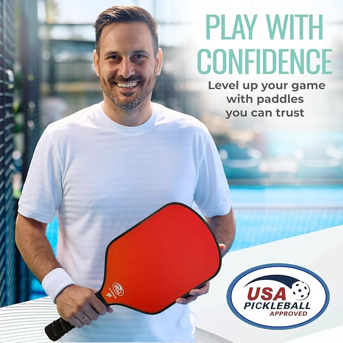 Pickleball Paddle Single and Set – USAPA Approved Lightweight Paddles, Fiberglass Surface, 13mm Honeycomb Core, Outdoor Balls & Carry Bag