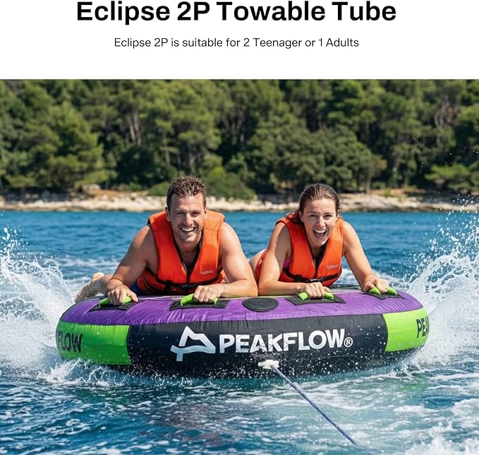 PEAKFLOW Towable Tube,Boat Tube,1-3 Person,Tubes for Boating,PVC Liner and Full Nylon Cover,Lake & Ocean Fun