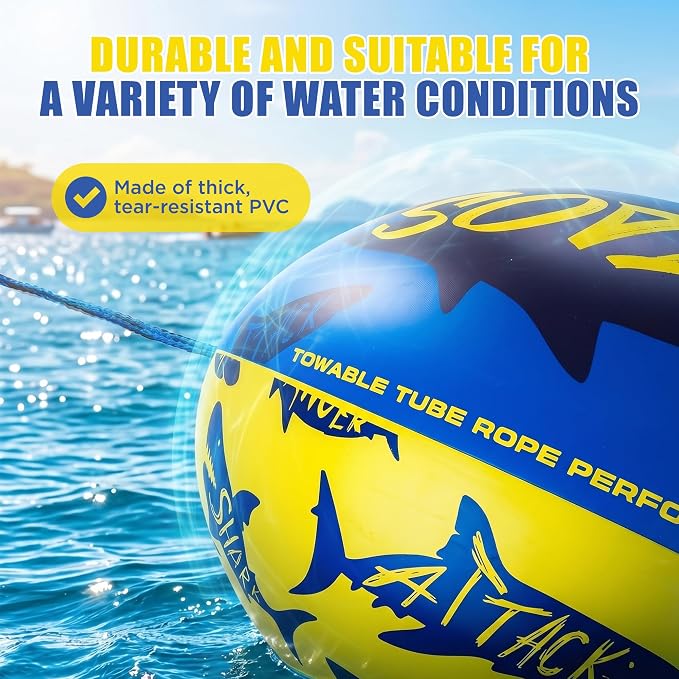 Towable Tube for Boating, 1–2 Person Inflatable Towable Tube with Quick Connect, Heavy Duty 840D Nylon Water Tube for Lake & Water Sports