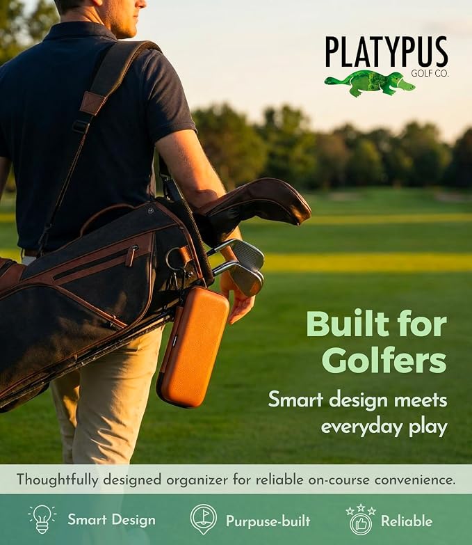 Platypus Golf Co. Golfing Caddie EVA Travel Case Organizer with Bamboo Tees & Ball Marker - Hand Reversible Hinging Glove Shaper & Holder, Mesh Pocket & Storage Slots, Golfers Cases for Men & Women