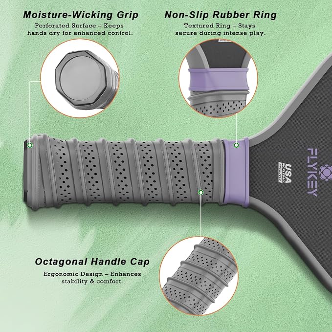 FLYKEY Pickleball Paddles, T700 Carbon Fiber Pickleball Paddle with a 16mm Shark Power Polymer Core, USAPA Approved Pickle Ball Paddle, Strong Spin and Power Surface,Strong Shock Absorption