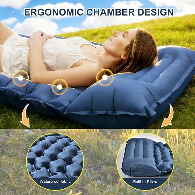 Sleeping Pad Camping, Ultra Lightweight & Compact Mattress for Outdoor & Indoor, Portable Sleeping Mat with Built-in Foot Pump & Pillow for Backpacking, Hiking, Traveling,Tent,Garden,Picnic