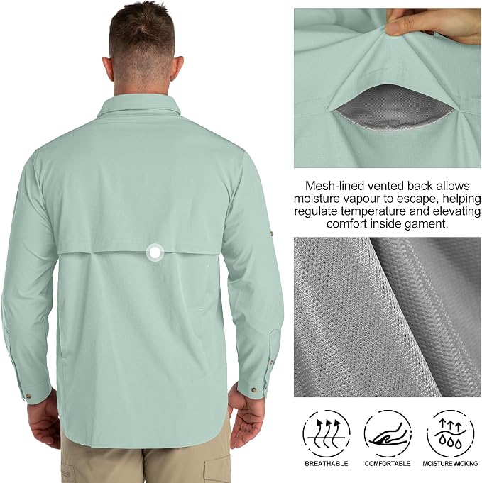 33,000ft Men's UPF 50+ UV Protection Long Sleeve Hiking Shirts Breathable Quick Dry Fishing Shirts for Safari, Outdoor