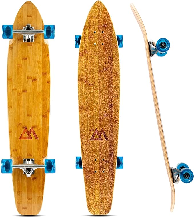 Magneto 44" Bamboo Longboard and 27.5" x 7.75" Maple Double Kick Skateboards for Beginners, Teens & Adults