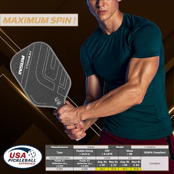 INSUM Pickleball Paddles, Carbon Fiber Pickleball Paddle with Power Polymer Core, USAPA Approved, Pro Pickleball Rackets for Ultimate Spin & Consistency