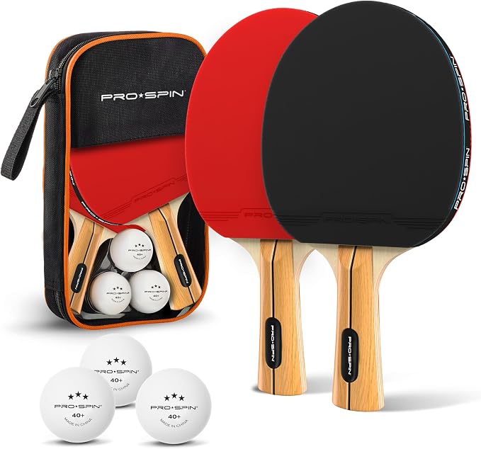PRO-SPIN Ping Pong Paddles - High-Performance Set with Premium Table Tennis Rackets, 3-Star Ping Pong Balls, Compact Storage Case | Professional Quality Ping Pong Paddle Set | Indoor & Outdoor Games