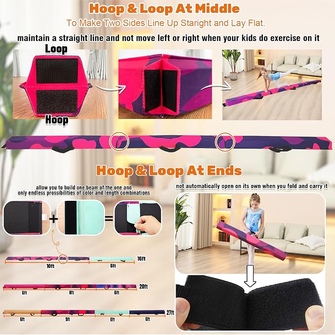 MARFULA 6 FT / 8 FT / 9 FT Folding Gymnastics Beam Foam Balance Floor Beam - Extra Firm - Suede Cover - Anti Slip Bottom with Carry Bag for Kids/Adults Home Use
