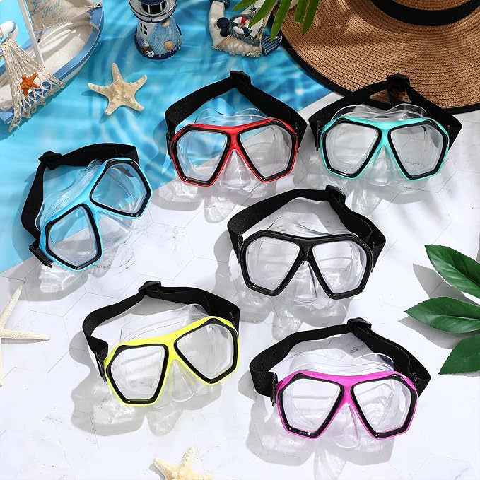 Fabbay 6 Pcs Adult Youth Swim Goggles with Nose Cover Elastic Strap Anti Fog Waterproof Snorkel Wide View Diving Swim Mask