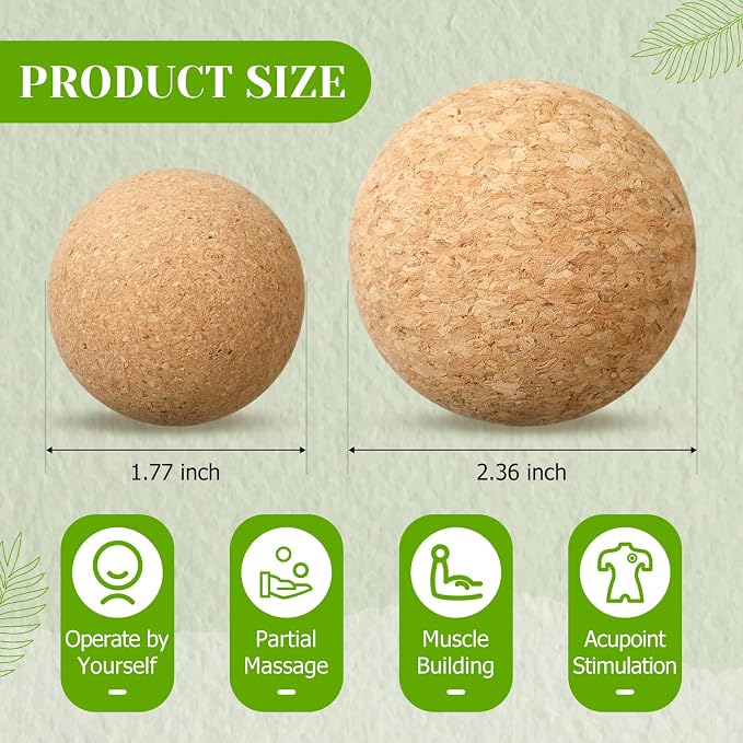 4 Pcs Cork Massage Ball Set Peanut Double Lacrosse and Spherical Massage Balls for Muscle Pain Relief Stress Travel Yoga Therapy