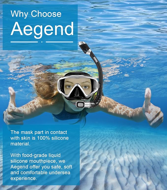 Aegend Snorkeling Gear for Adults Youth Kids, Snorkel Mask with Top Dry Valve - Panoramic View Anti-Leak and Anti-Fog with Mesh Bag for Snorkeling, Scuba Diving, Freediving & Swimming