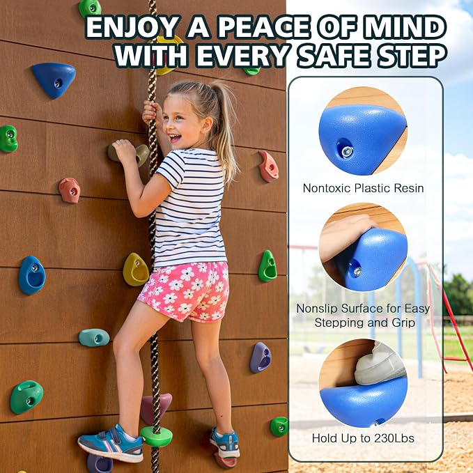 TOPNEW 30PCS Rock Climbing Holds with 6.56FT Climbing Rope - Climbing Rocks for Indoor/Outdoor Kids Adults Rock Wall, Play Set & Playground Gym