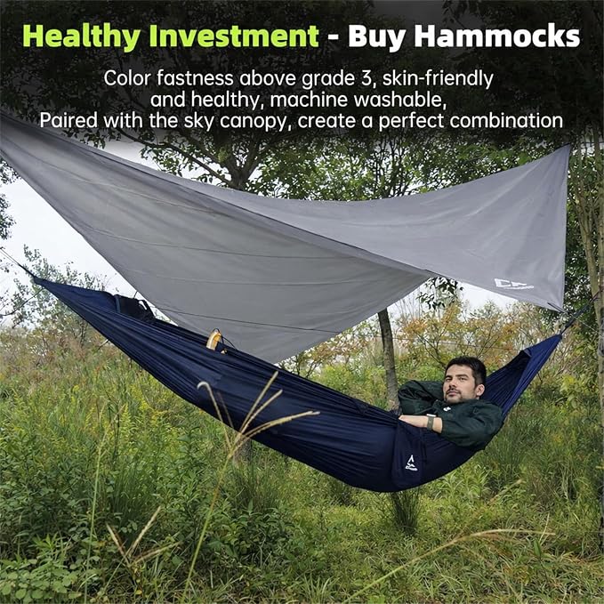 Camping Hammock with Mosquito Net, 2 Person Hammock Bug Net, Portable, Parachute Nylon for Outdoor, Camping, Hiking, Backpacking, Backyard, Beach, Travel (Hold Up to 500lbs) (Midnight Blue)