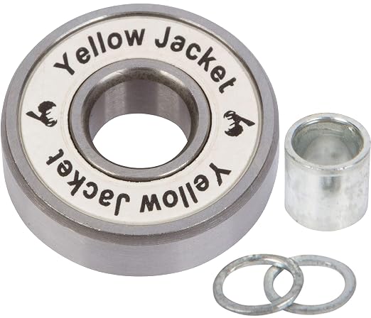 Yellow Jacket Premium Skateboard Bearings, Pro Longboard Bearings, 608, ABEC 9, Washers and Spacers, White Lightning (Pack of 8)