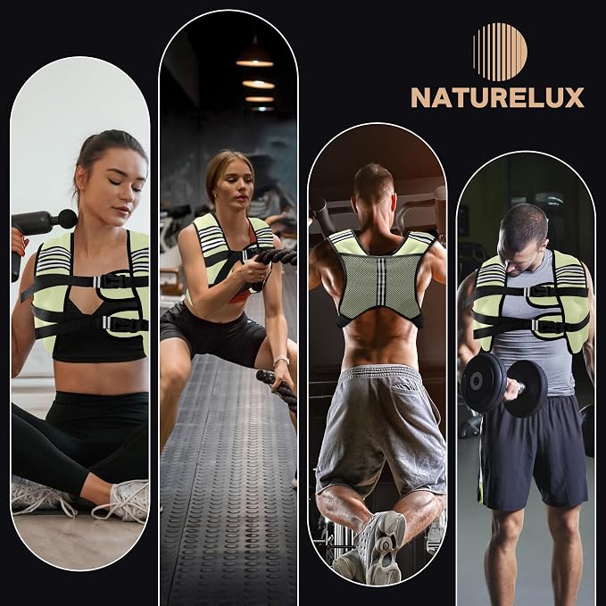 NATURELUX Weighted Vest Men or Women - 5/10/15/20/25/30lbs Weights with Reflective Stripe, Weighted Vest for Workout Equipment for Strength Training Running - Walking Weight Loss