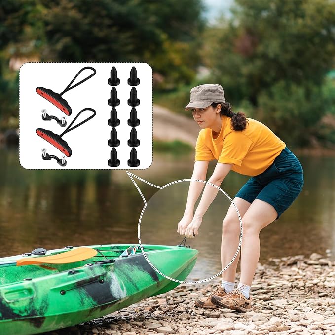 BreezeHug 2 Pack Kayak Drain Plugs and Carry Handles Kit, 10 Silicone 1/2" Scupper Drain Plug & 2 Carry Handle with Mounting Hardware for Replacement Kayak Accessories for Most Fishing Boats