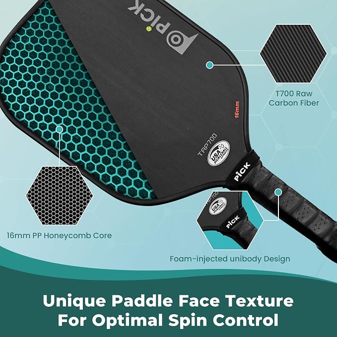PiCK TRP700 Professional Raw Carbon Fiber Pickleball Paddles, Unibody Foam Injected, Thermoformed Polypropylene Honeycomb Core, USA Pickleball Approved (TRP700)