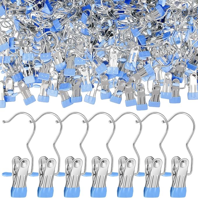 Yinder 250 Pcs Boot Hangers Clips Laundry Hooks Hanging Stainless Steel Clothes Pins Portable Clip Hangers for Closet Travel Socks Pants Handbags Hats Towels (Blue)