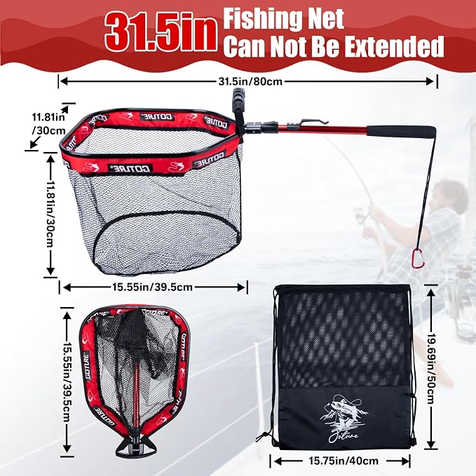 Goture Floating Fishing Net with Assist Handle, Aluminum Alloy Fixed or Telescoping Pole Handle, PVC Coated Nylon Mesh, Foldable Fish Landing Net, Carry Bag for Kayak, Fly, Bass, Trout Fishing